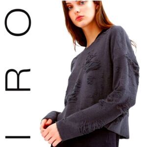 IRO CENIX CHARCOAL GREY DISTRESSED  CUP UP SWEATER WITH HOLES SIZE SMALL